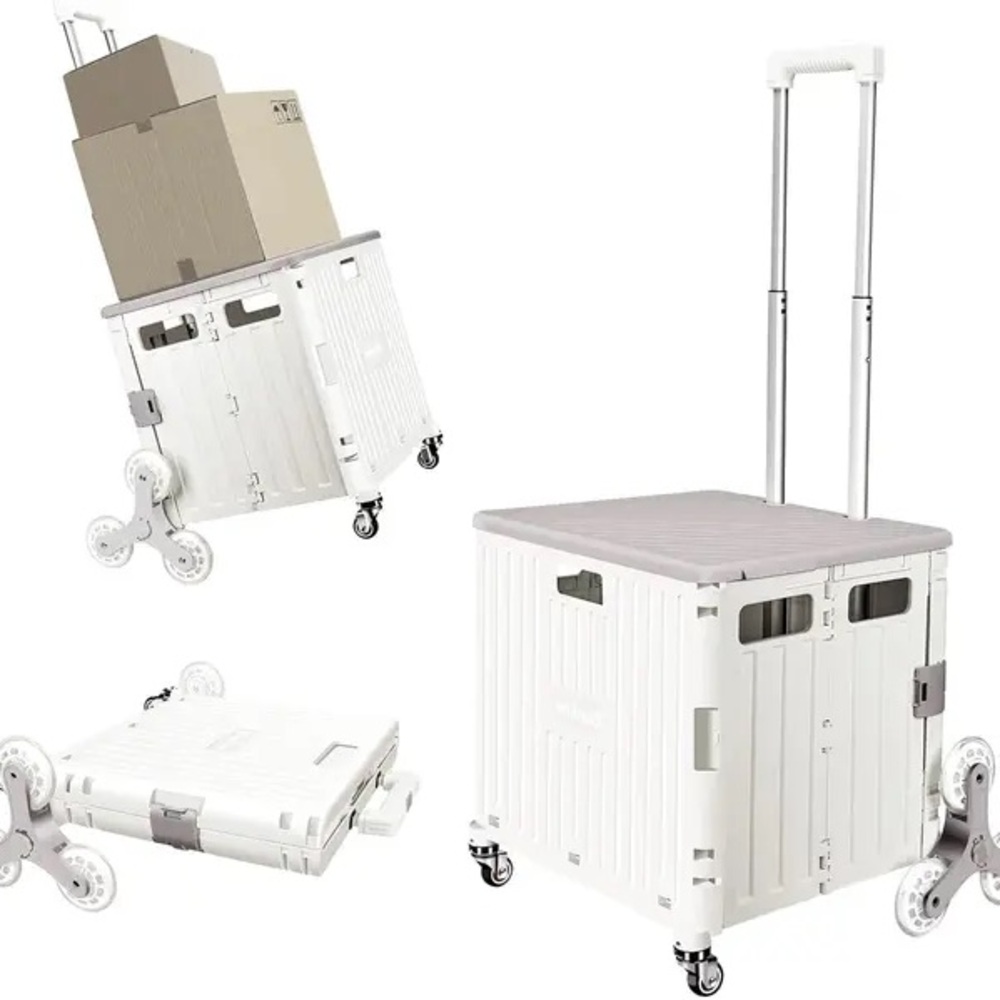 Portable White Rolling Storage Cart with Handle